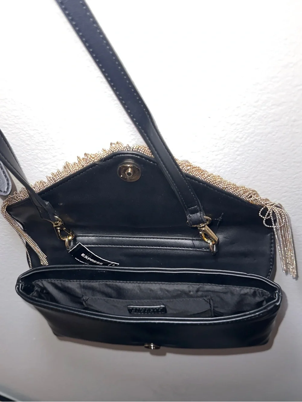 Express Black Gold Chain Fringe Crossbody Statement Bag | Brand New with Tags